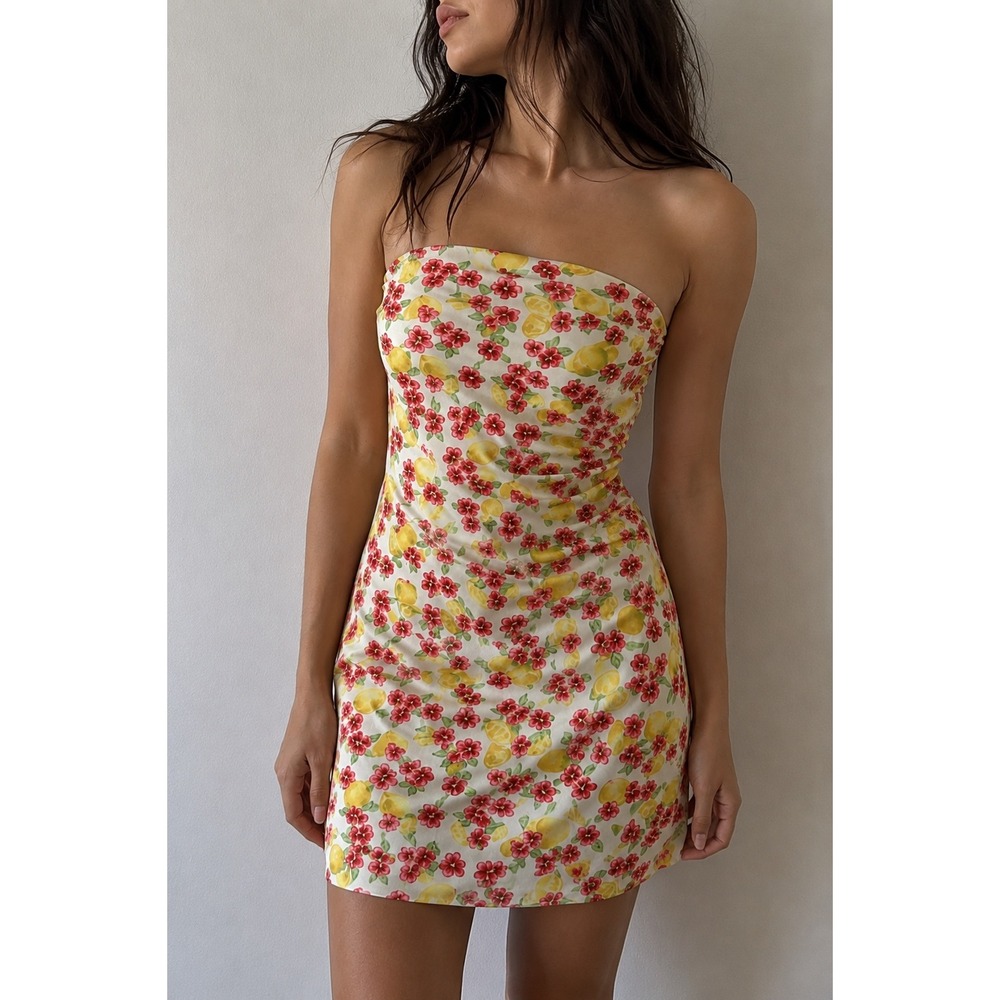 Amy Matto Floral Lemon‎ Print Mini Dress XS Euro Summer Coquette Y2K